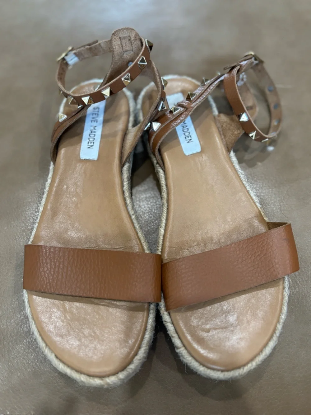 Steve Madden Tan Leather Studded Espadrille Sandal